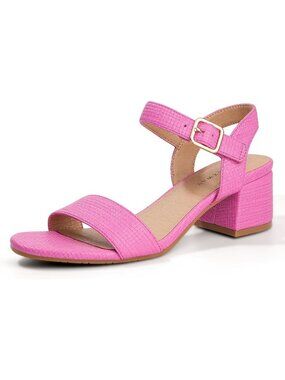 Women's Pink Open Toe Ankle Strap Block Chunky Heels Pumps Shoes For Wedding
